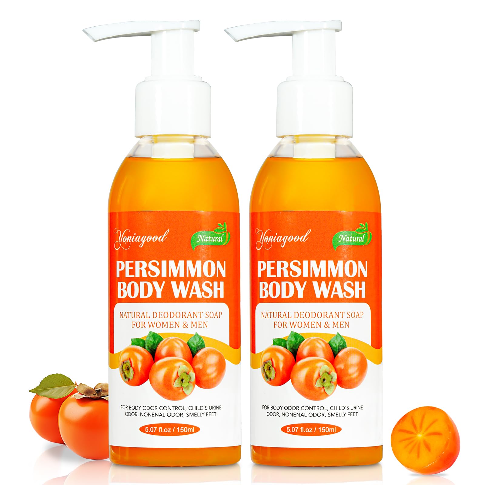 yoniagood front packaging showing two deodorizing bottles and benefits