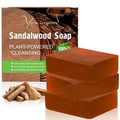 yoniagood front packaging showing three sandalwood bars and benefits