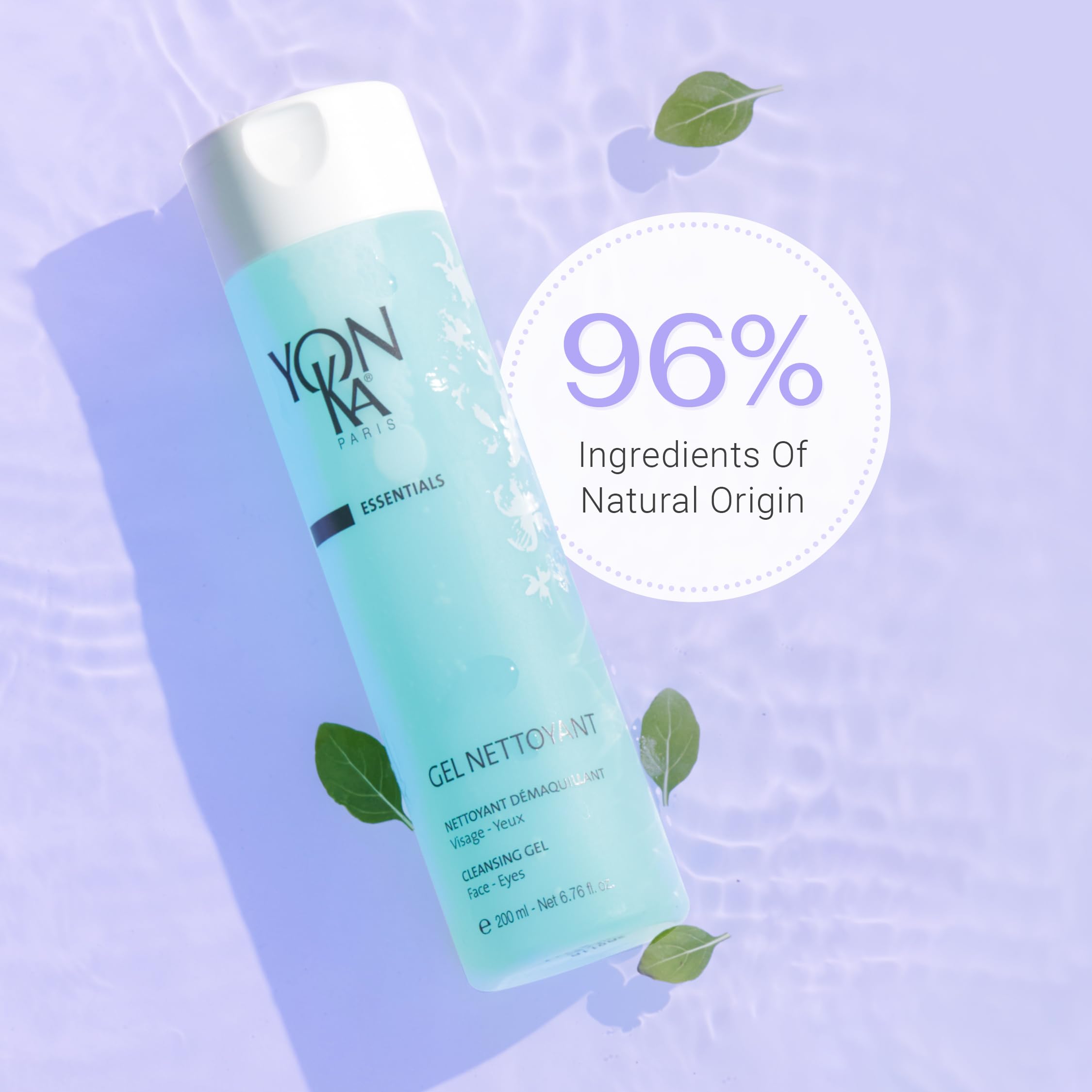 model rinsing face with Yonka gel cleanser showing refreshed skin benefit