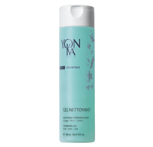 Yonka gel cleanser front bottle showing clean design and usage benefits