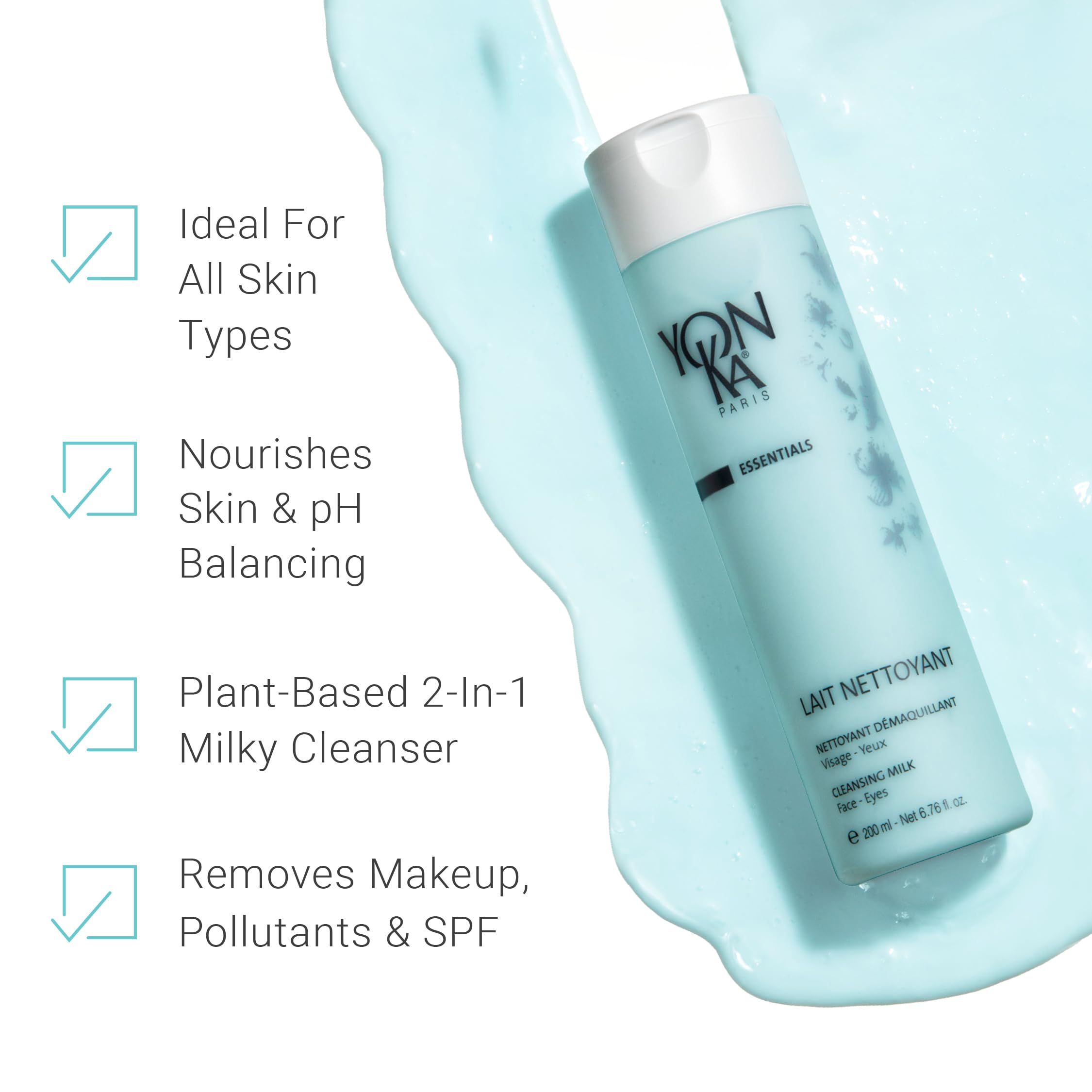 Yonka creamy milk texture close-up demonstrating gentle moisturizing feel