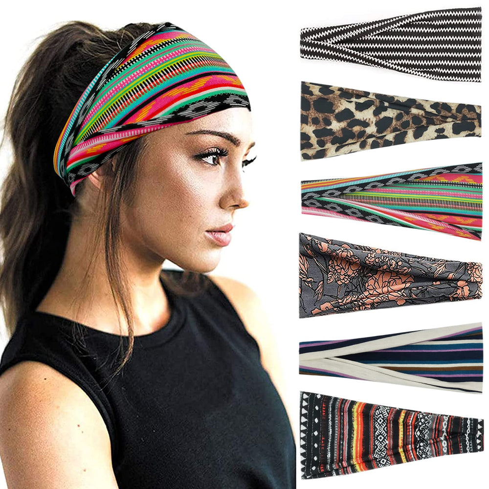 YONUF front view of six-pack headbands showing boho colors and variety