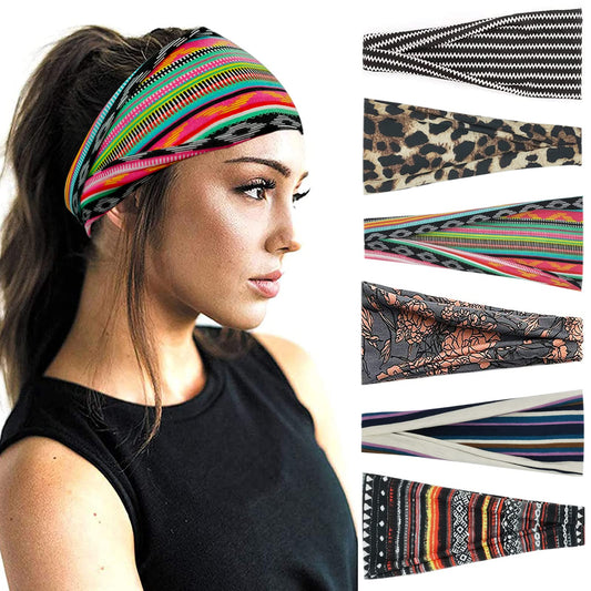 YONUF front view of six-pack headbands showing boho colors and variety