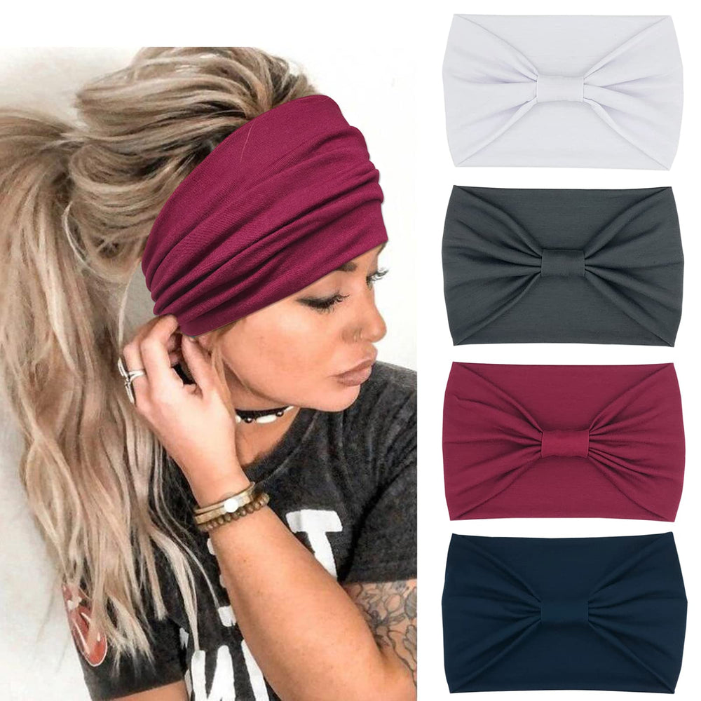 YONUF front view of four-pack headbands showing colors and fit benefit