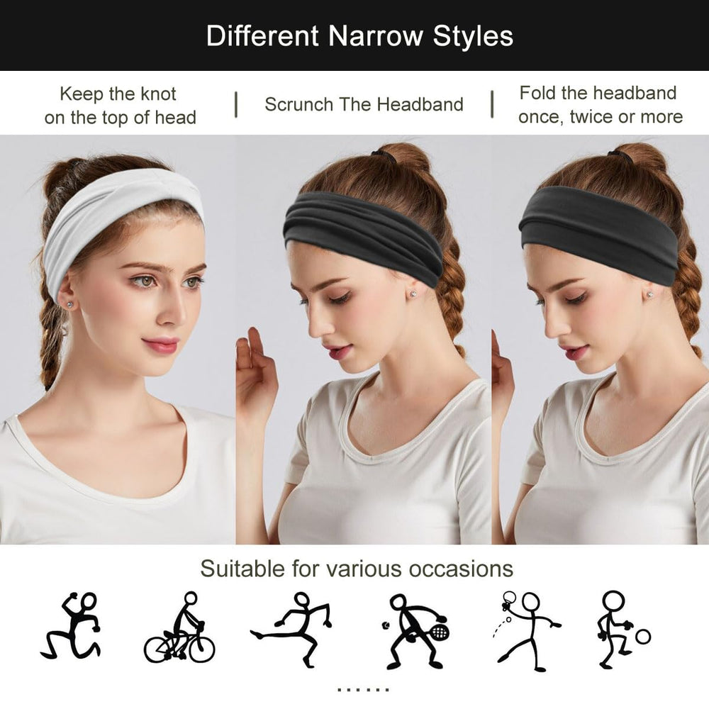 YONUF headband worn during yoga offering sweat control