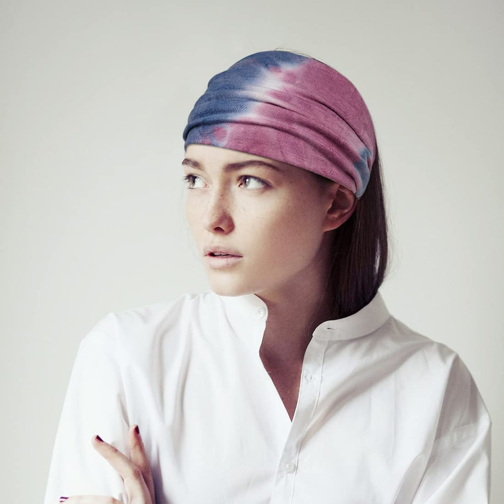 YONUF headband worn during yoga showing secure fit and sweat control benefit