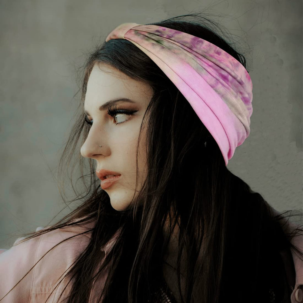 YONUF headband pulled up as neck gaiter providing wind and dust protection