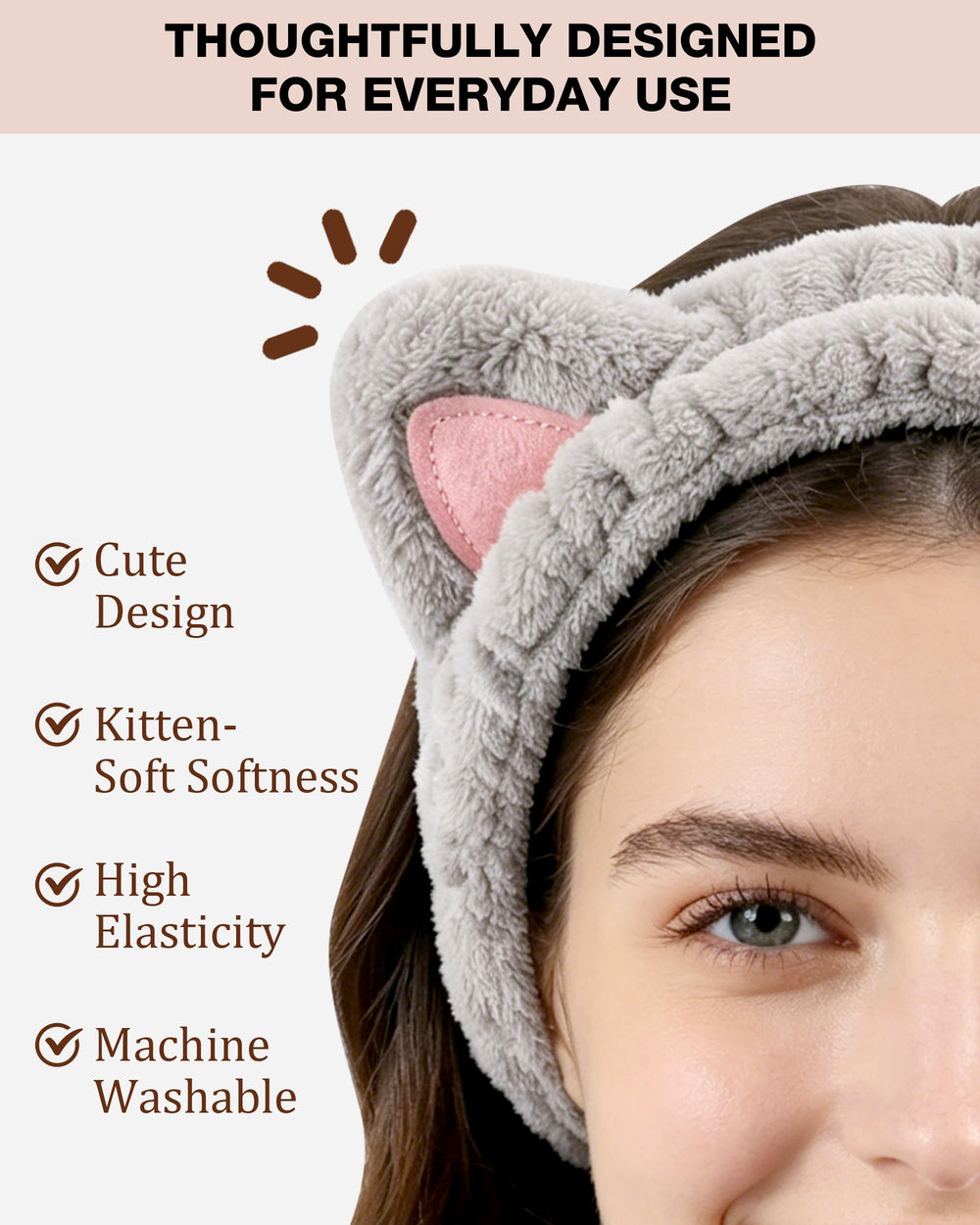 YOOVR grey headband ear detail, cute accent for gifts