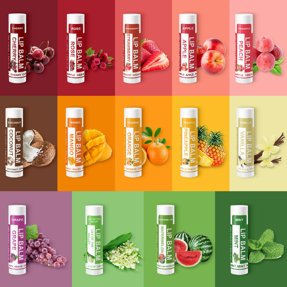 Yopela flavored lip balms spread showing variety and quick selection benefit