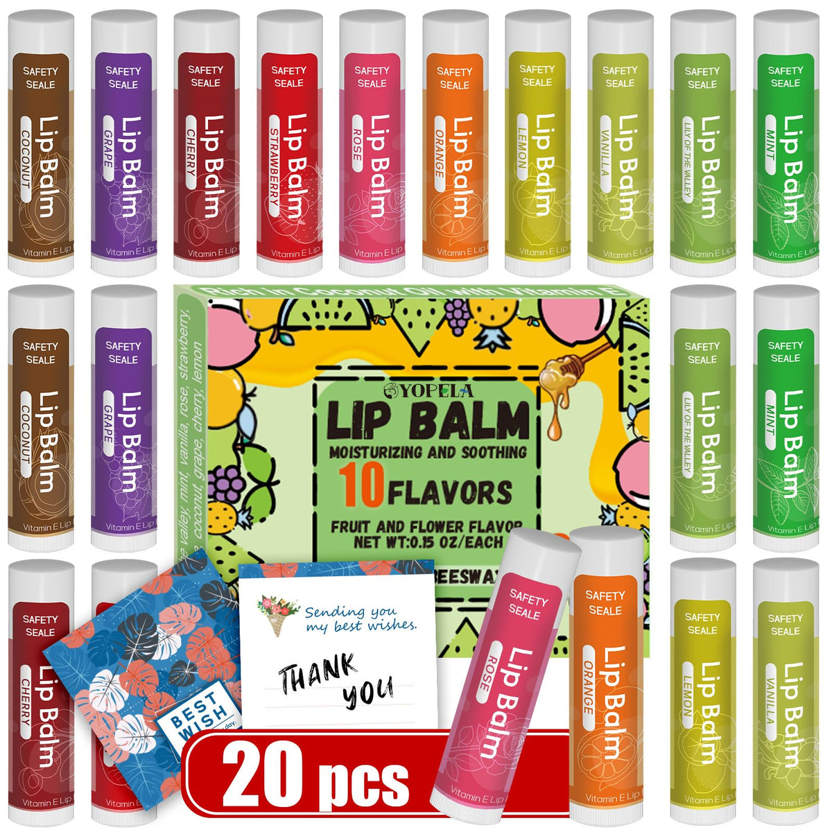 Yopela front packaging shows 20-pack and variety, perfect for gifting