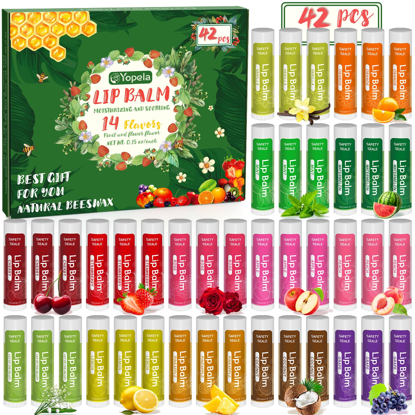 Yopela 42-pack front packaging showing variety and bulk supply benefit