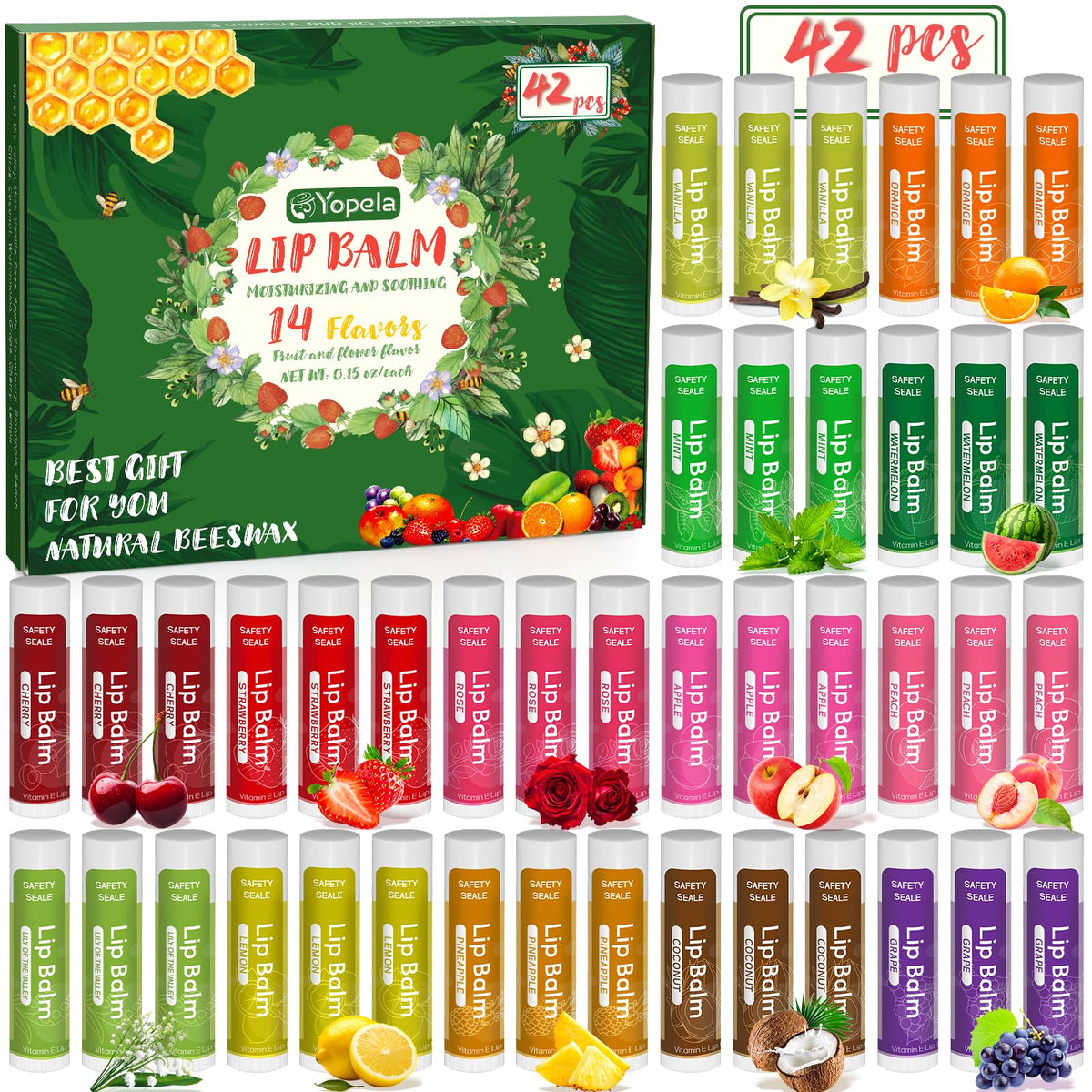 Yopela 42-pack front packaging showing variety and bulk supply benefit