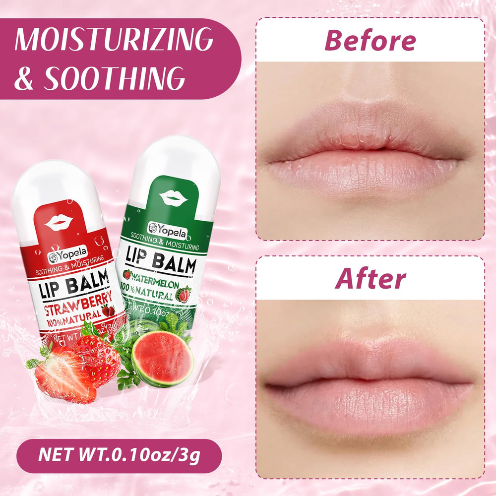 Yopela mini lip balm held in hand showing pocket-sized portability