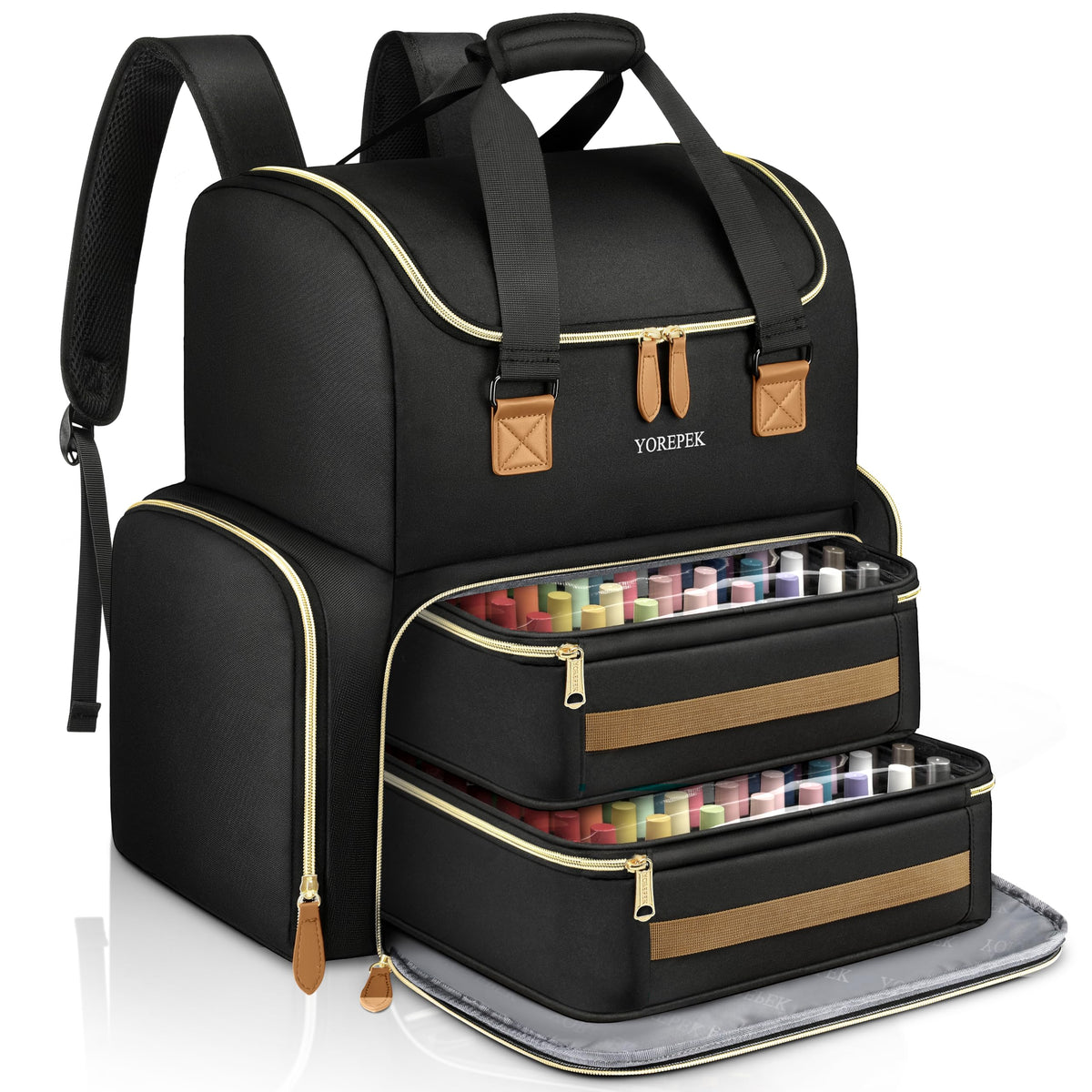 YOREPEK front view showing organized bottles and easy transport benefit