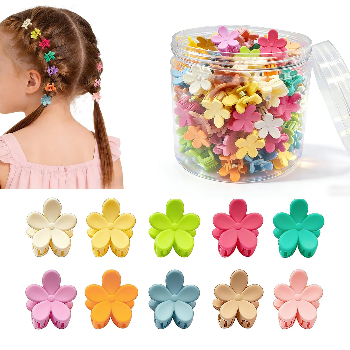 YosaiHom front view of 100 mini flower clips showing variety and convenience