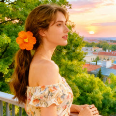 YosaiHom in-hair on model at beach showing playful, tropical styling