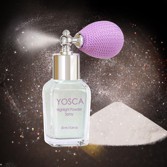 Yosca glass bottle front view showing elegant packaging and easy spray benefit