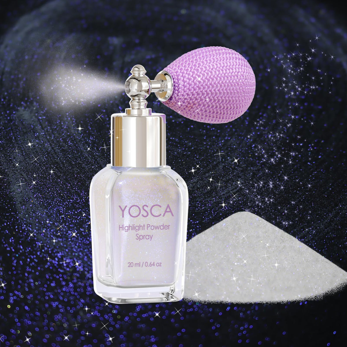 Yosca glass bottle front view showing elegant packaging and easy sprayer benefit