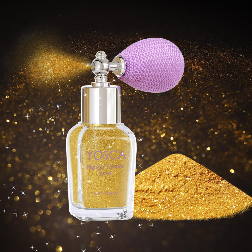 Yosca front packaging showing gold glitter spray for elegant display and easy use