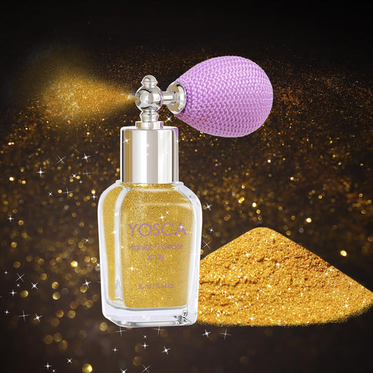 Yosca front packaging showing gold glitter spray for elegant display and easy use
