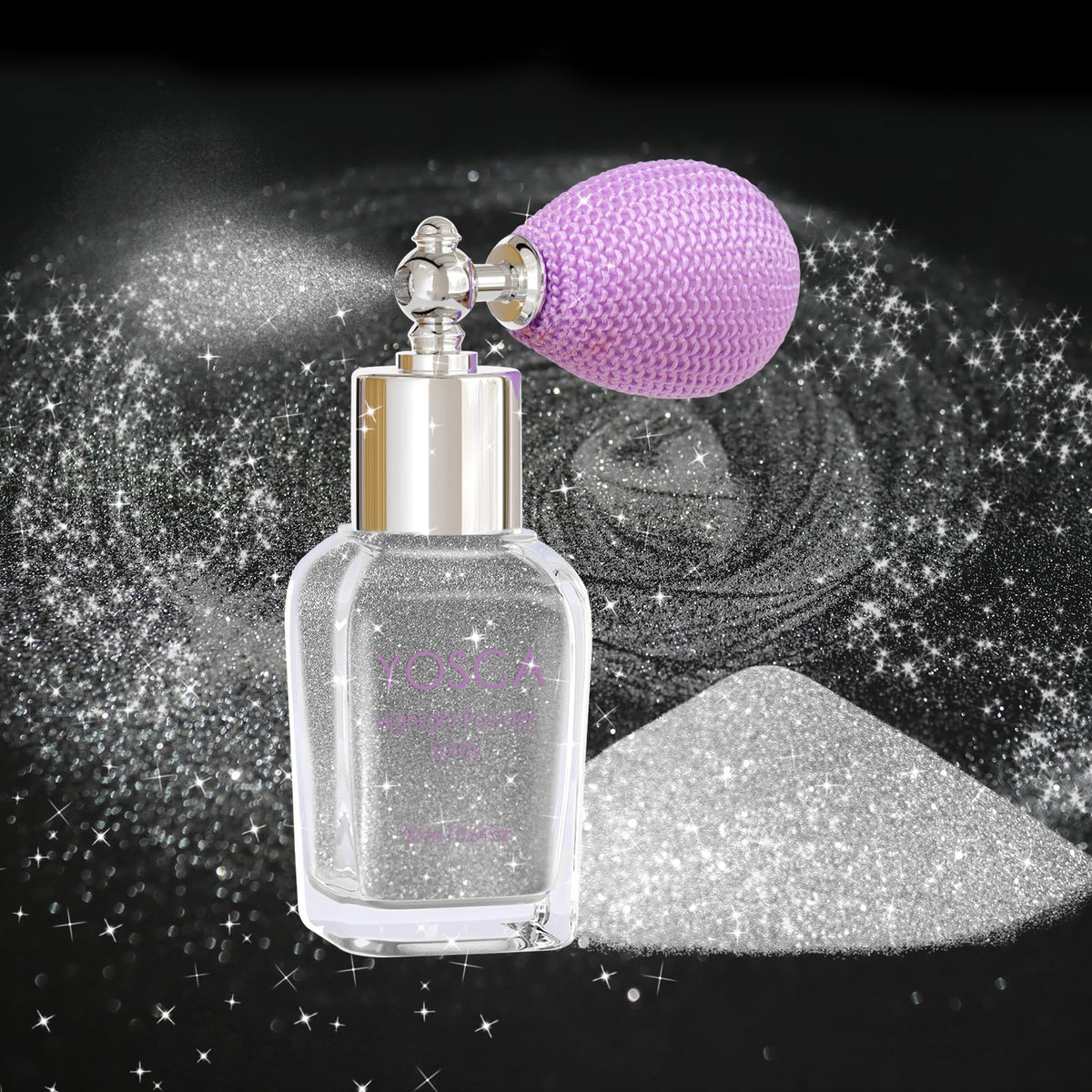 Yosca front packaging in glass bottle showing elegant design and instant shimmer
