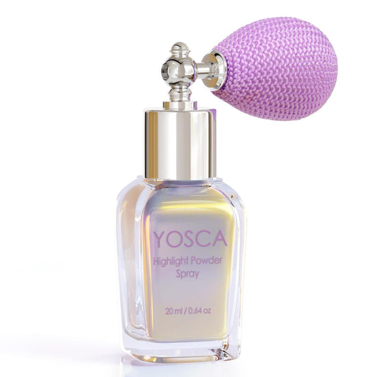 Yosca front packaging bottle showing label and glitter spray benefits