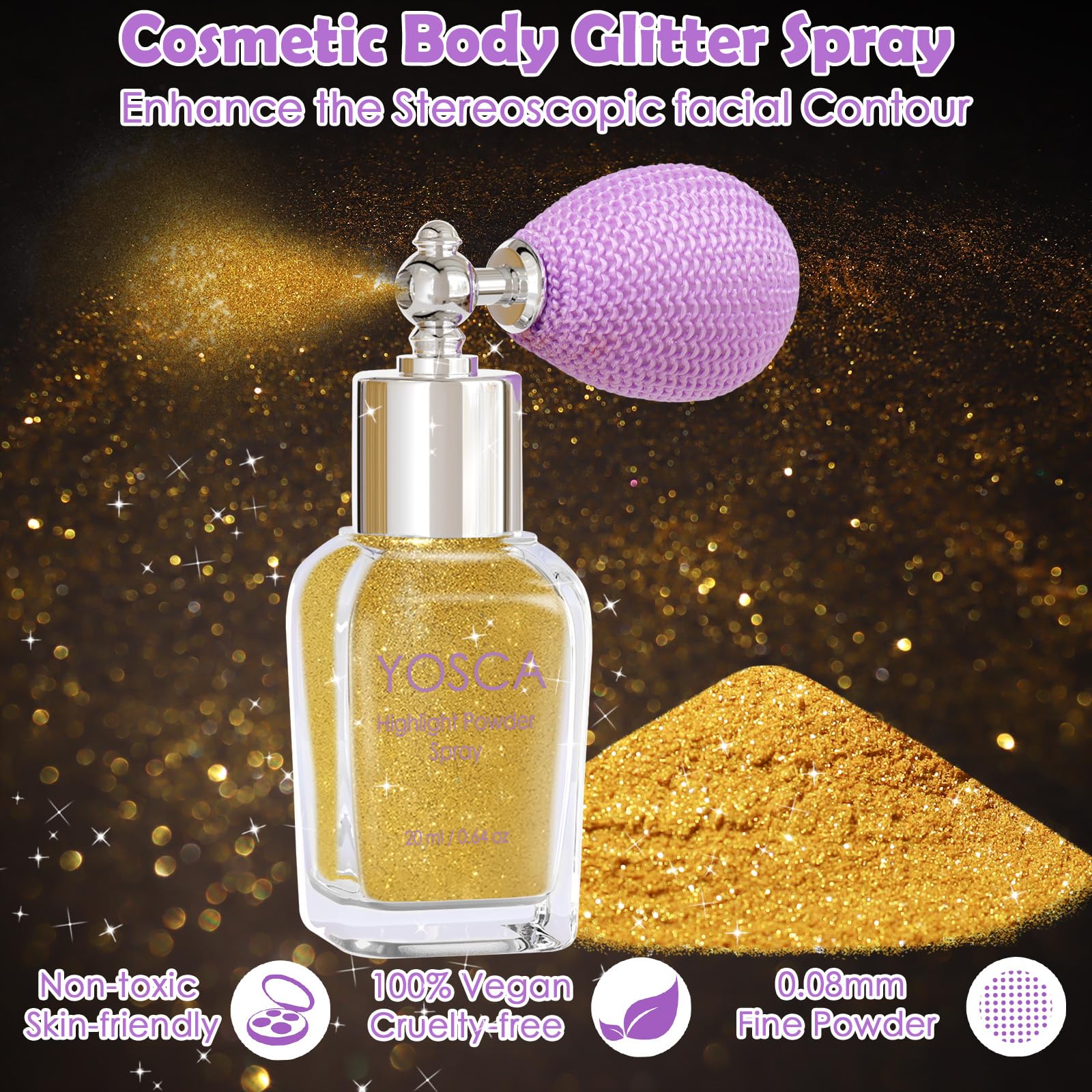 Yosca glitter texture close-up highlighting fine reflective particles for intense shine