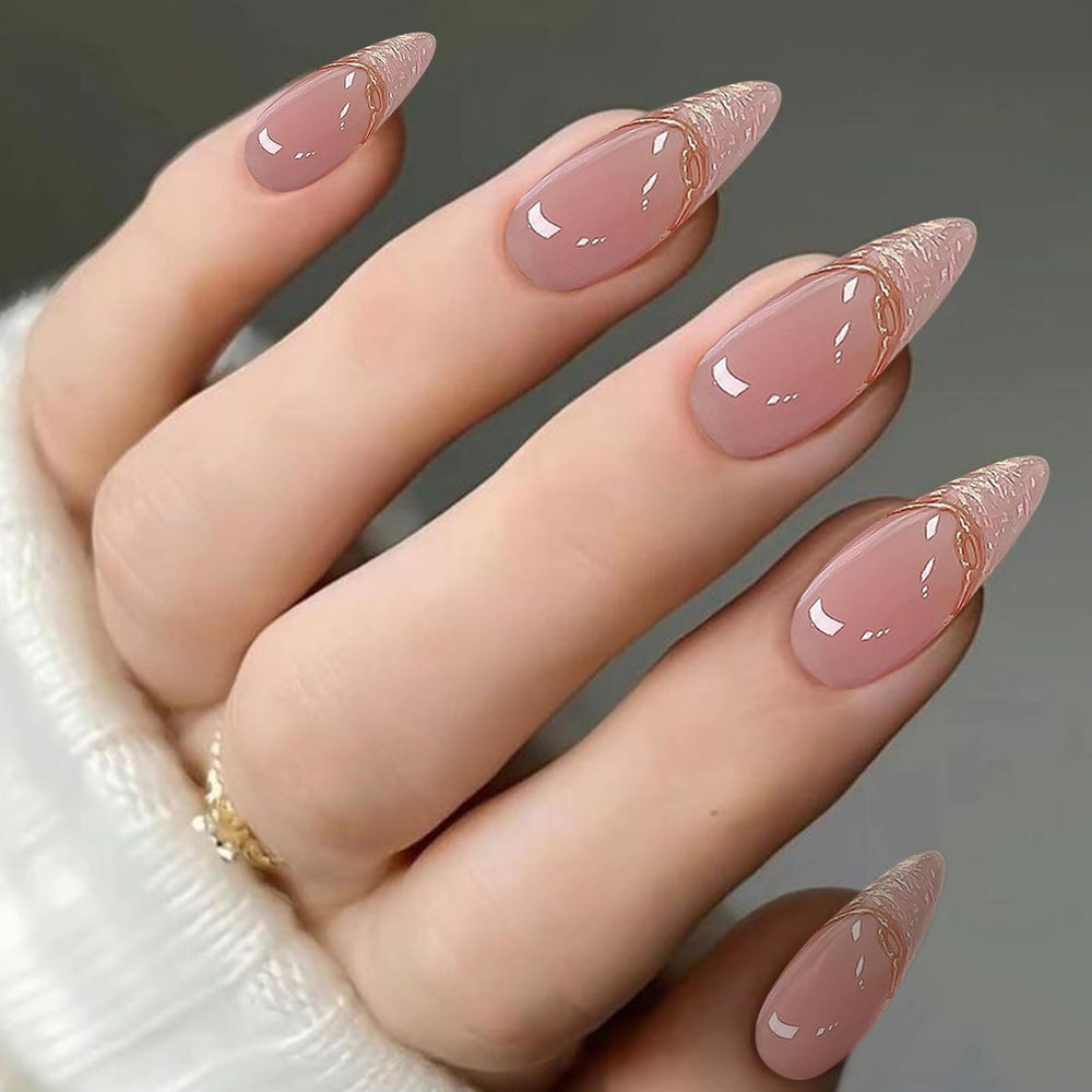 YOSOMMK close-up of glitter French-tip detail highlighting glossy finish