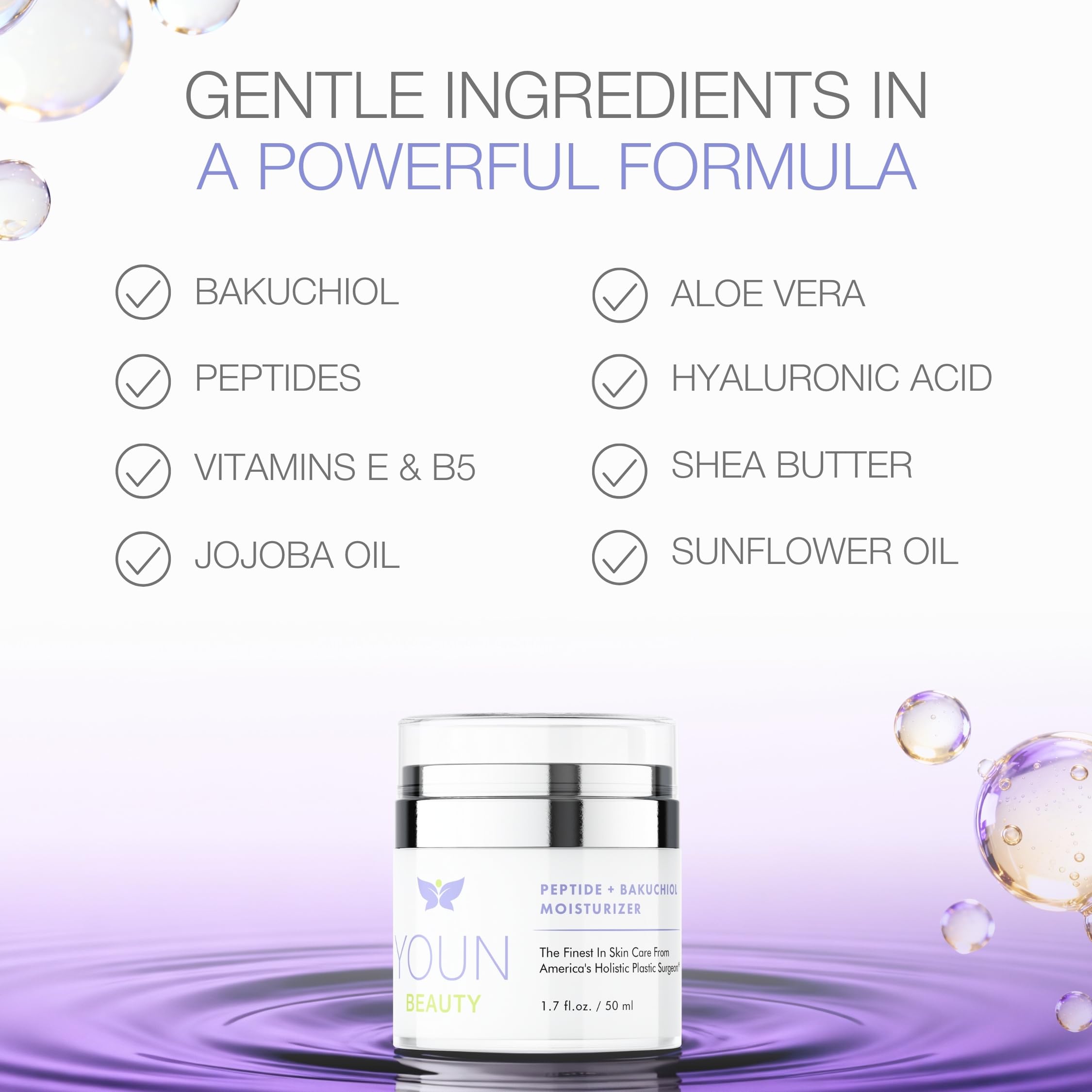 YOUN Beauty label detail displaying paraben-free and vegan benefits