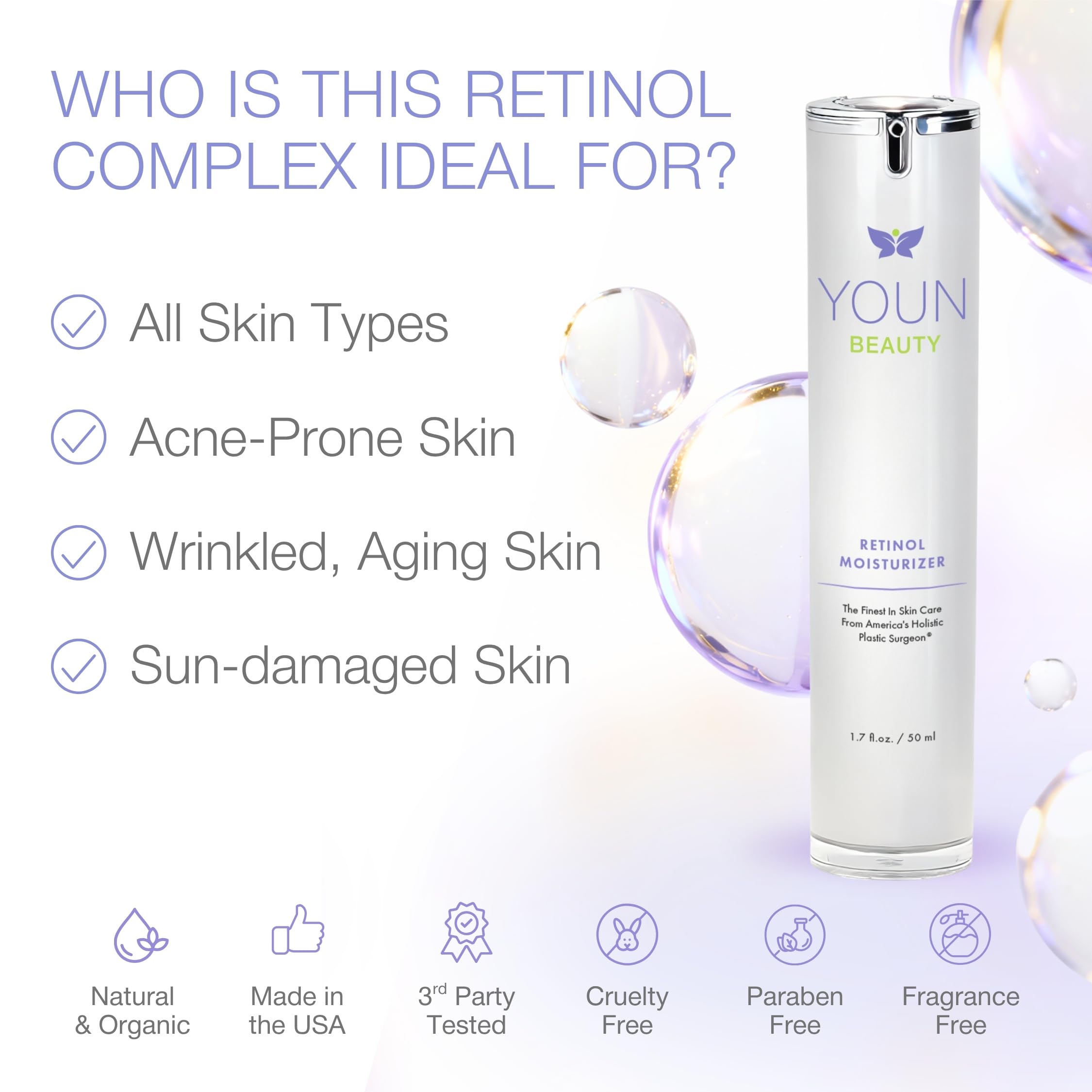 YOUN Beauty pump dispensing cream illustrating easy, mess-free application