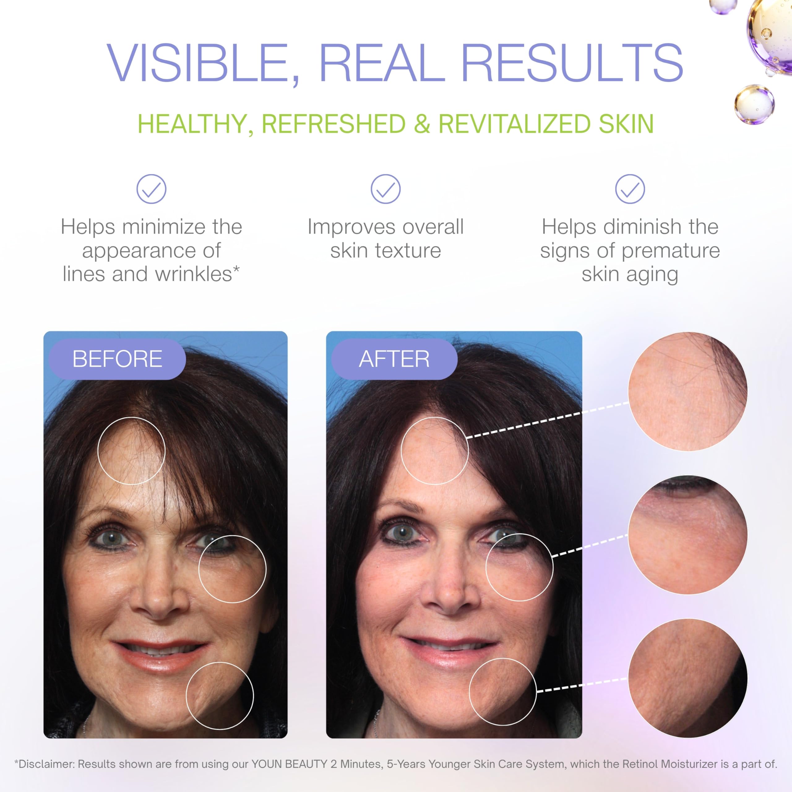 YOUN Beauty night routine scene showing product use and overnight skin support