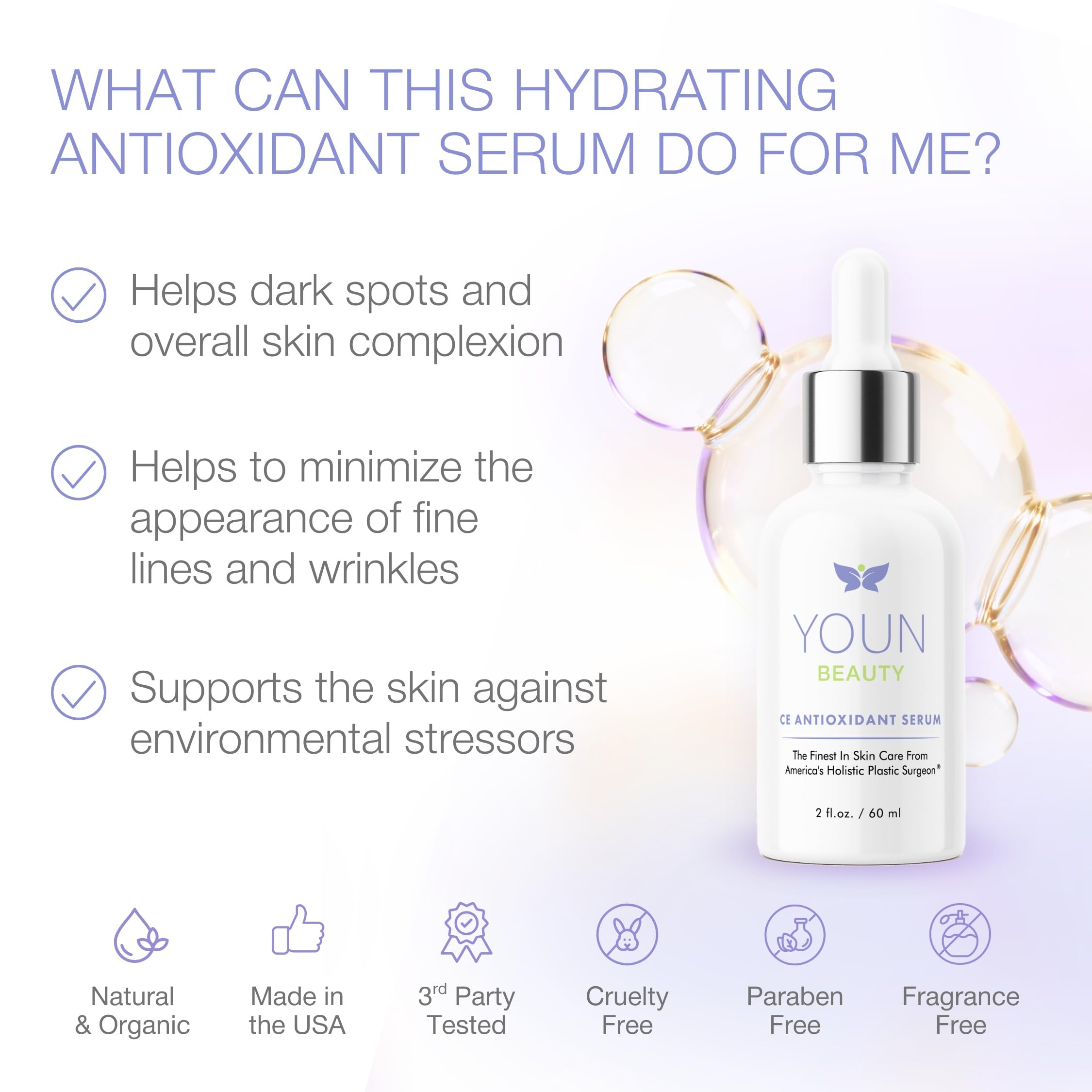 YOUN Beauty serum texture drop illustrating lightweight hydration benefit
