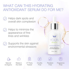YOUN Beauty serum texture drop illustrating lightweight hydration benefit