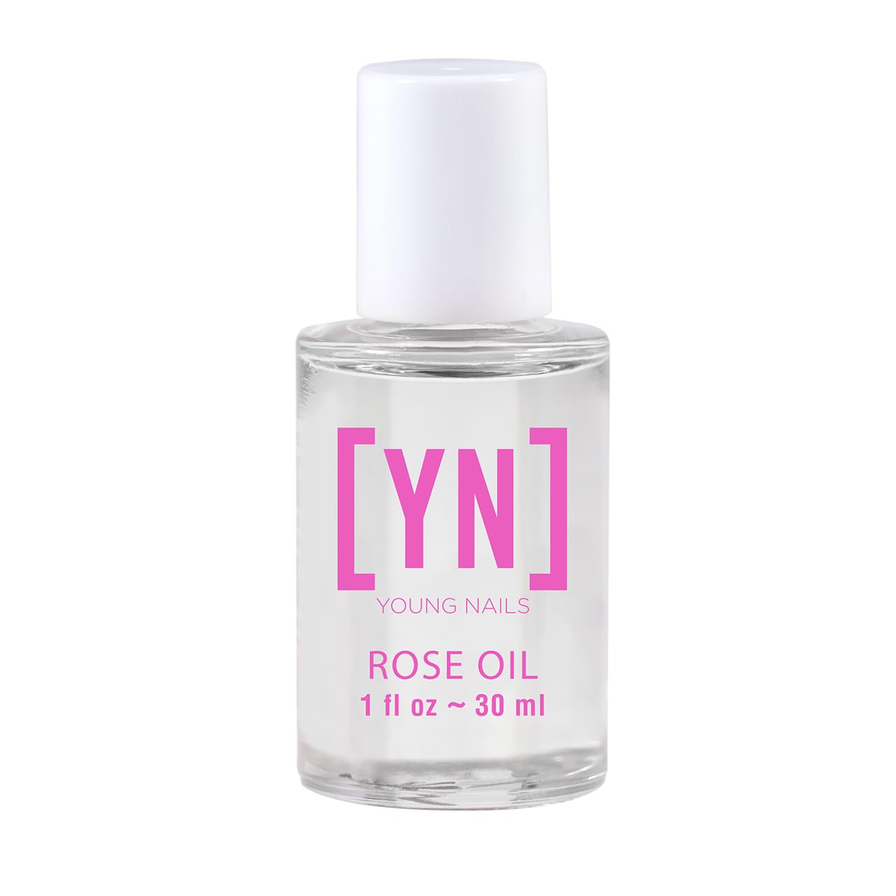 Young Nails rose cuticle oil bottle front view showing hydrated, healthier cuticles
