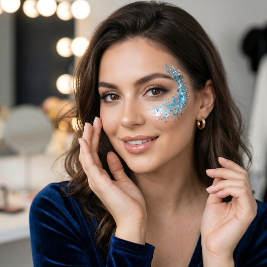 YOUNG VISION close-up texture revealing chunky holographic sparkle and smooth balm