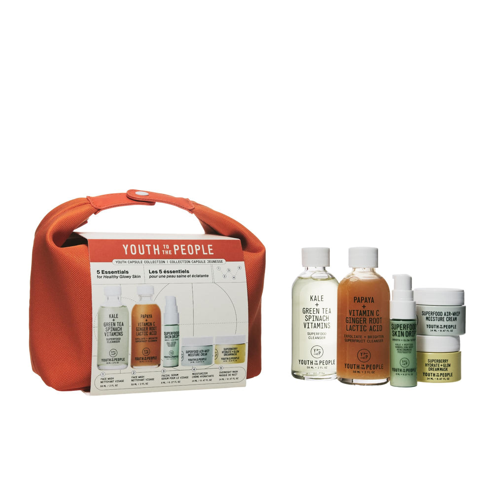 Youth To The People travel set front packaging showing full routine benefits
