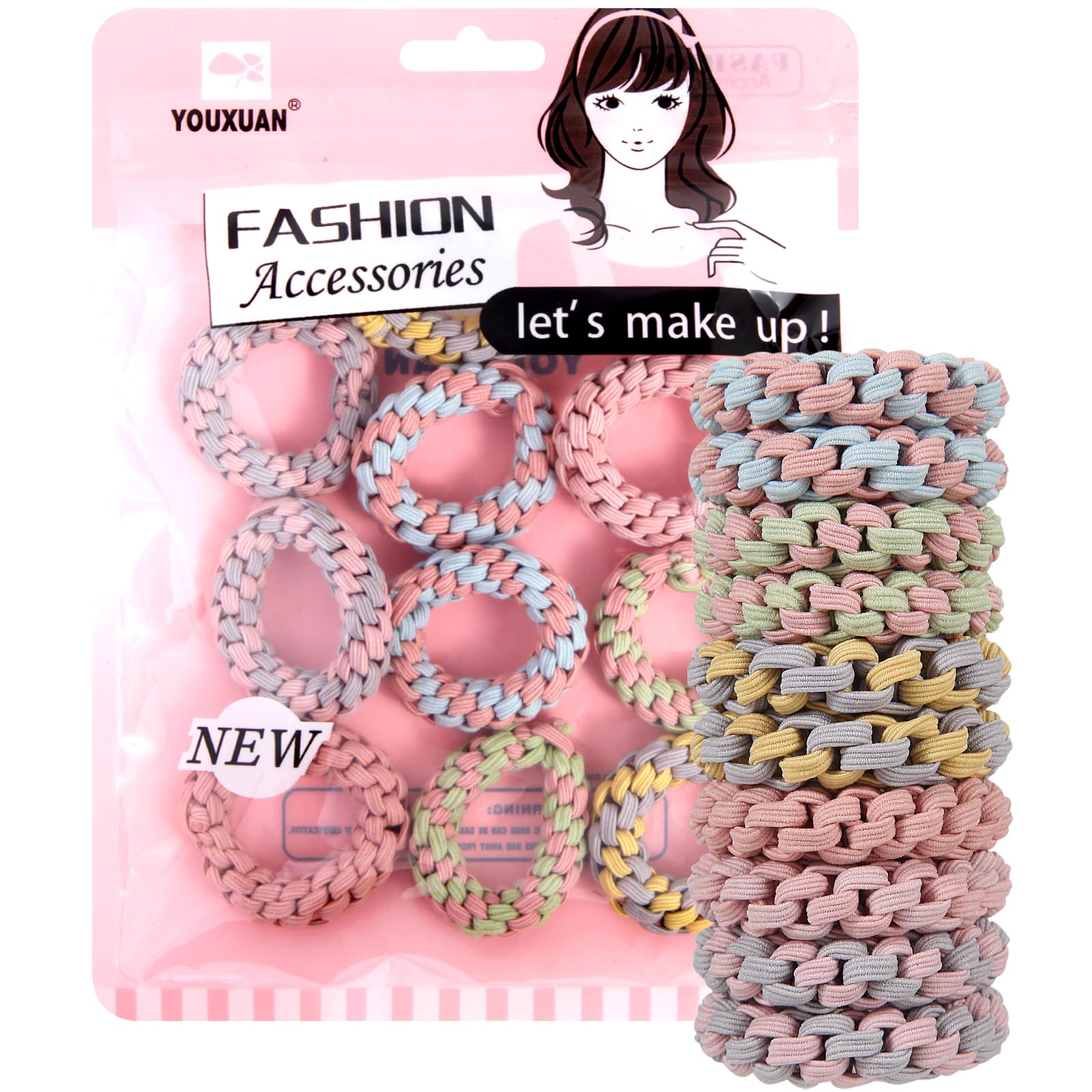 YOUXUAN front view of 10-pack morandi color scrunchies showing variety and convenience