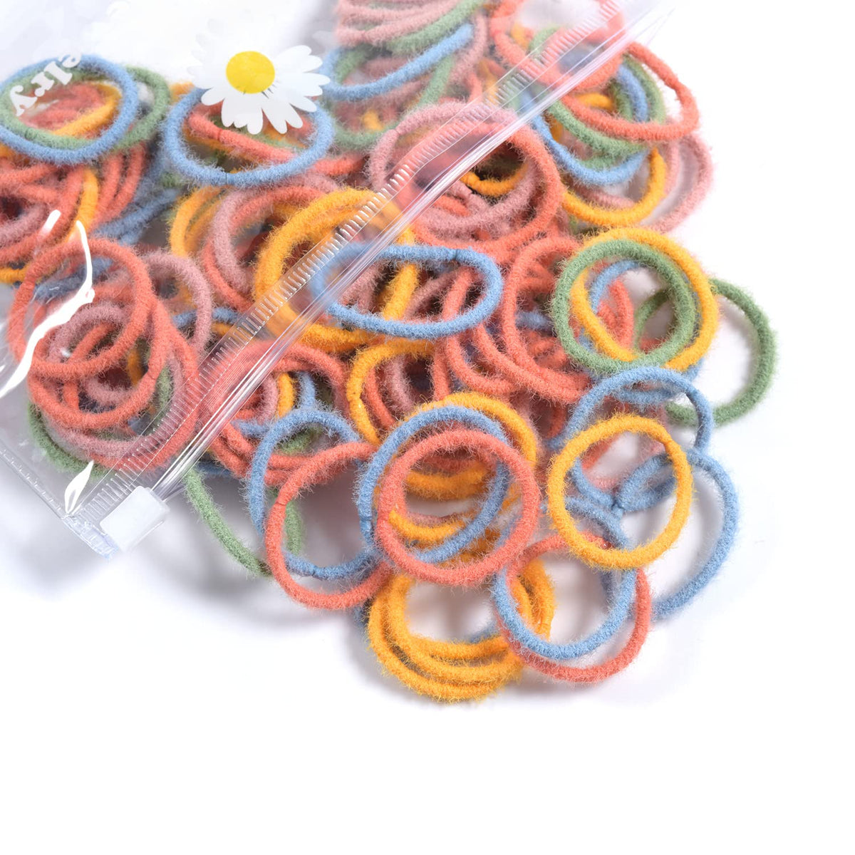 YOUXUAN front packaging showing 100 colorful hair elastics and portability benefit