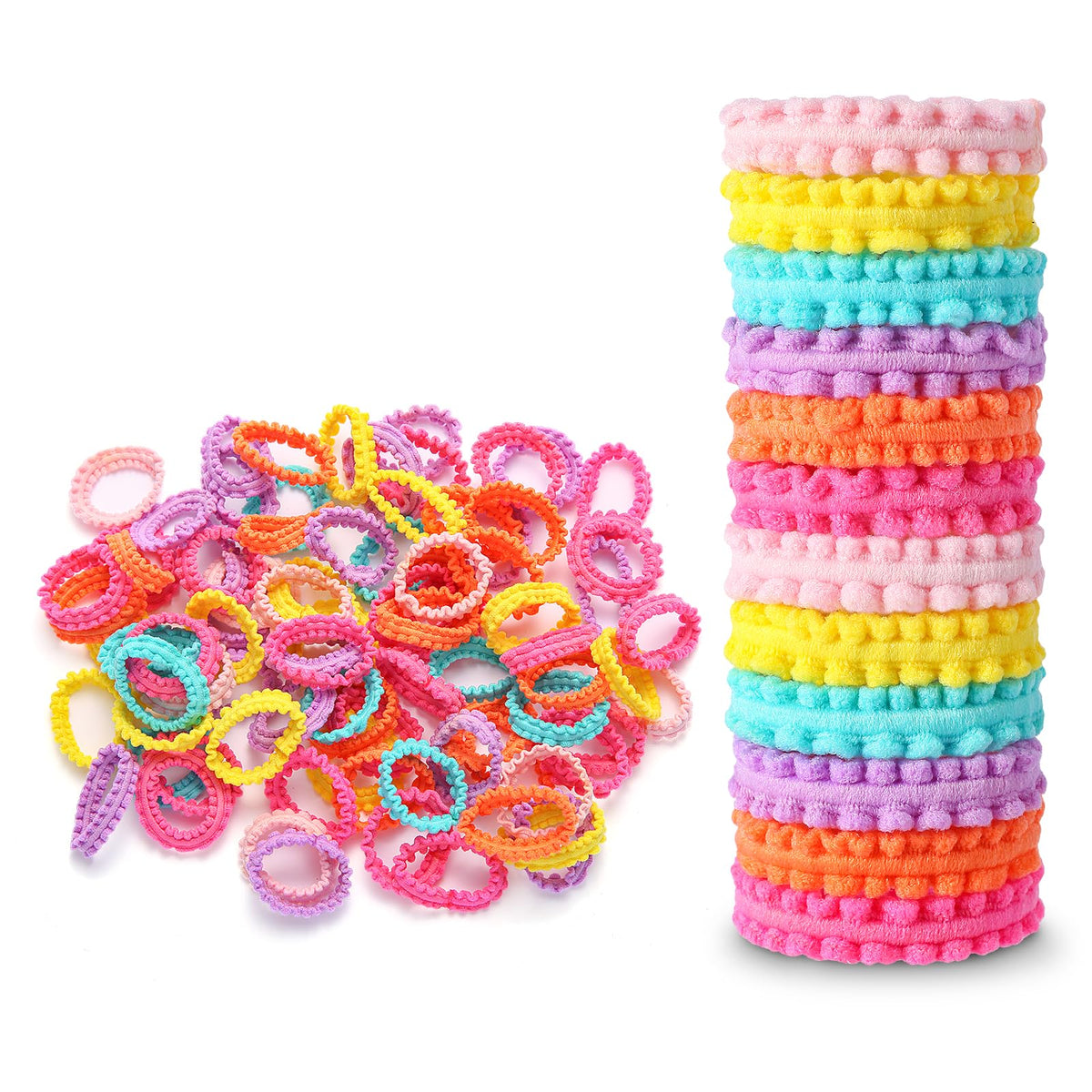 YOUXUAN front packaging showing 100 colorful mini hair ties and convenience