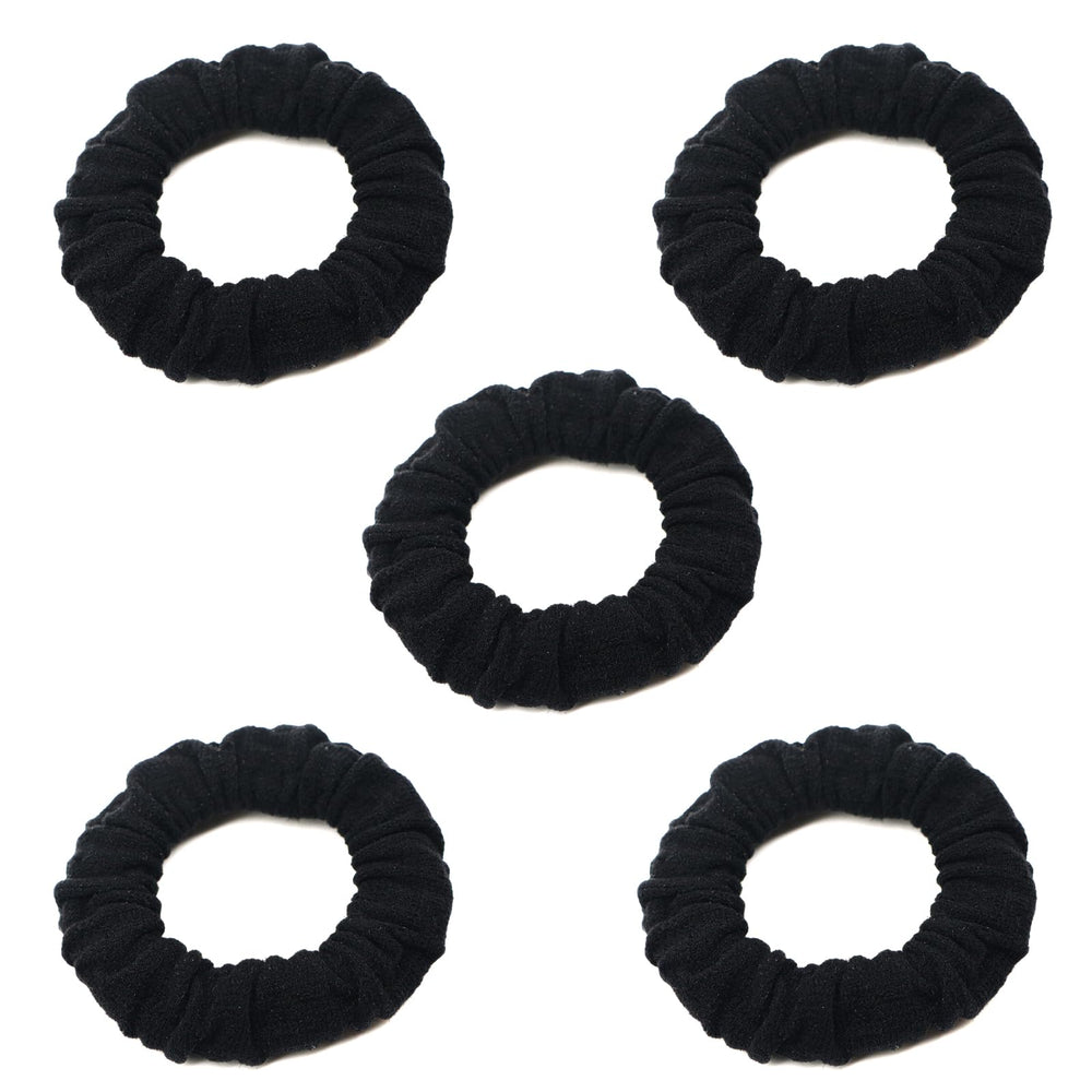 YOUXUAN ten black scrunchies arranged flat showing quantity and travel-ready benefit