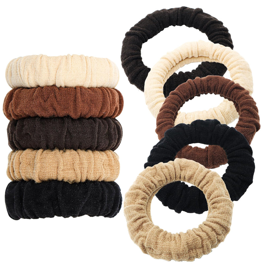 YOUXUAN front pack of ten scrunchies showing neutral colors and neat bundle, secure storage benefit