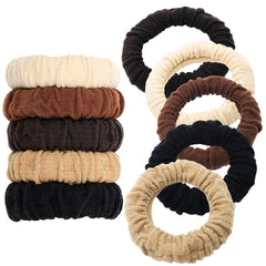 YOUXUAN front pack of ten scrunchies showing neutral colors and neat bundle, secure storage benefit