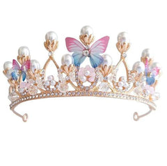 YOVECATHOU gold tiara front view showcasing regal sparkle and versatile styling
