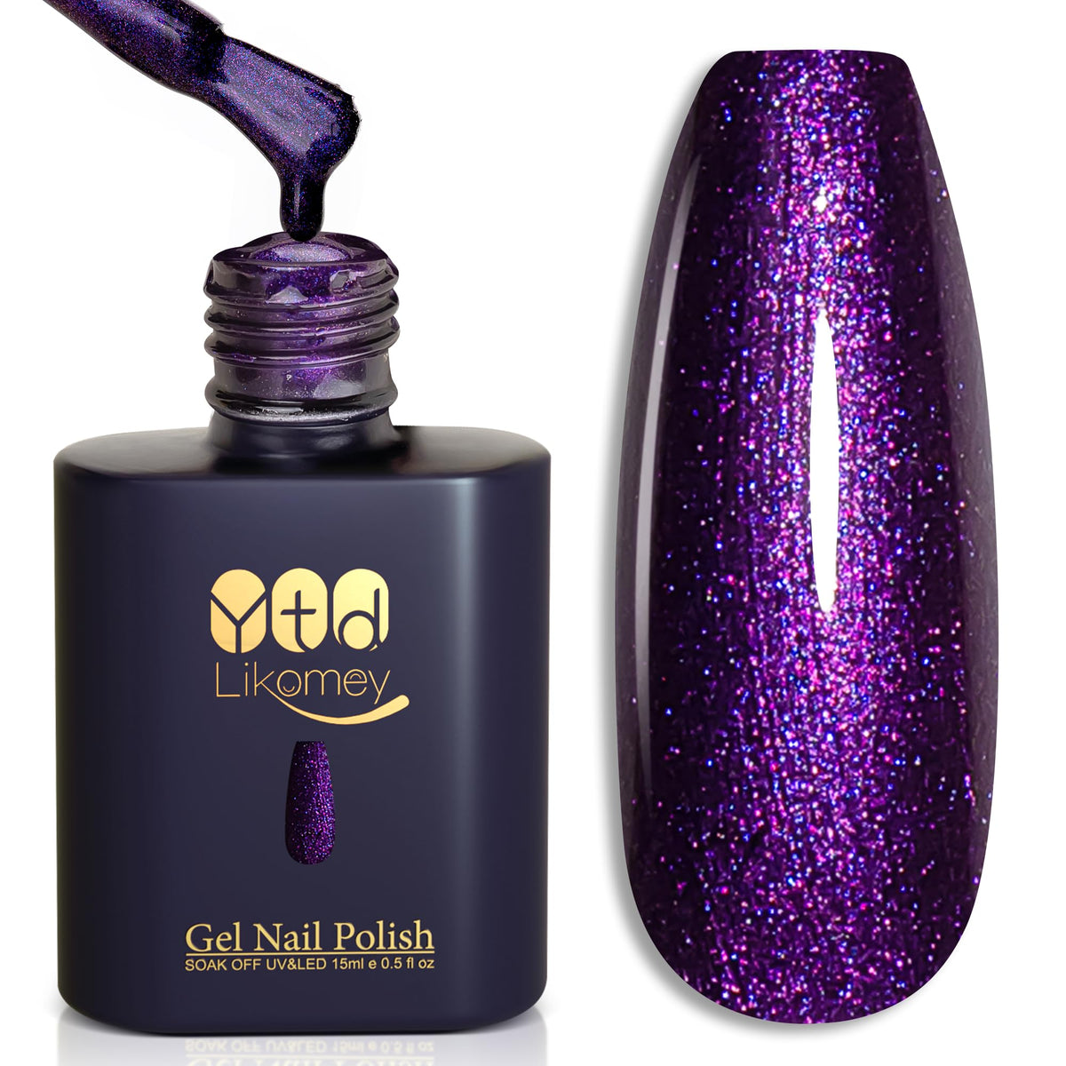 YTD Likomey front bottle showing vintage purple glitter for standout shine