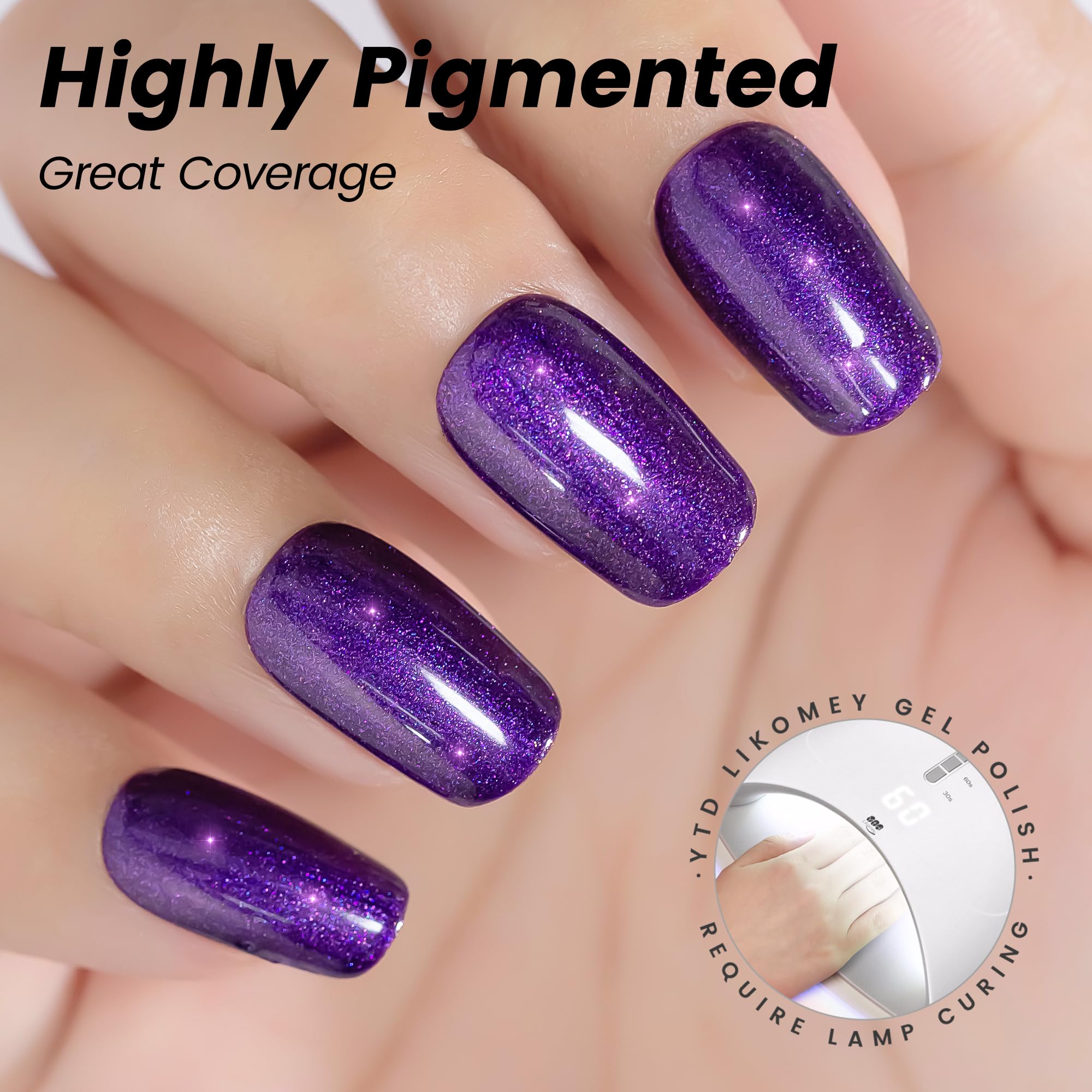 YTD Likomey nail swatch on hand illustrating deep purple glossy finish