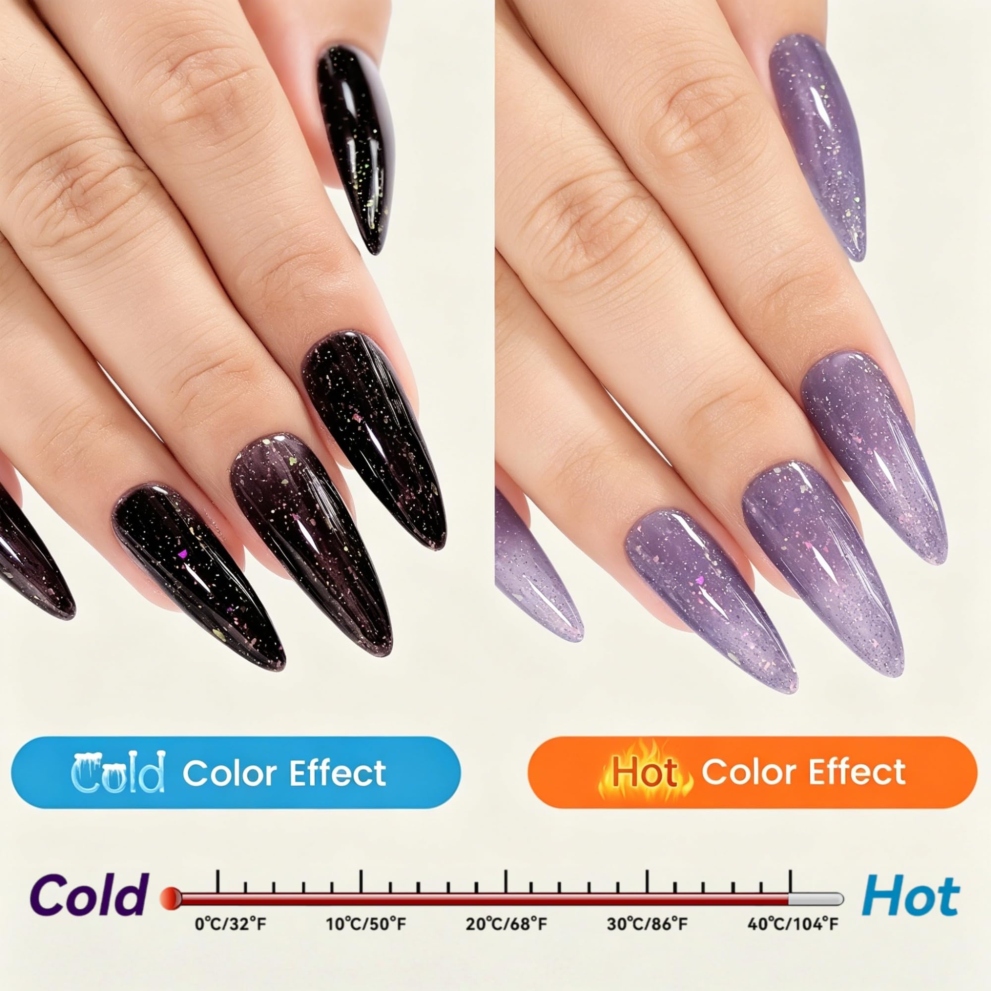 YTD Likomey on-warm nails showing lighter dusty purple and glossy shine benefit