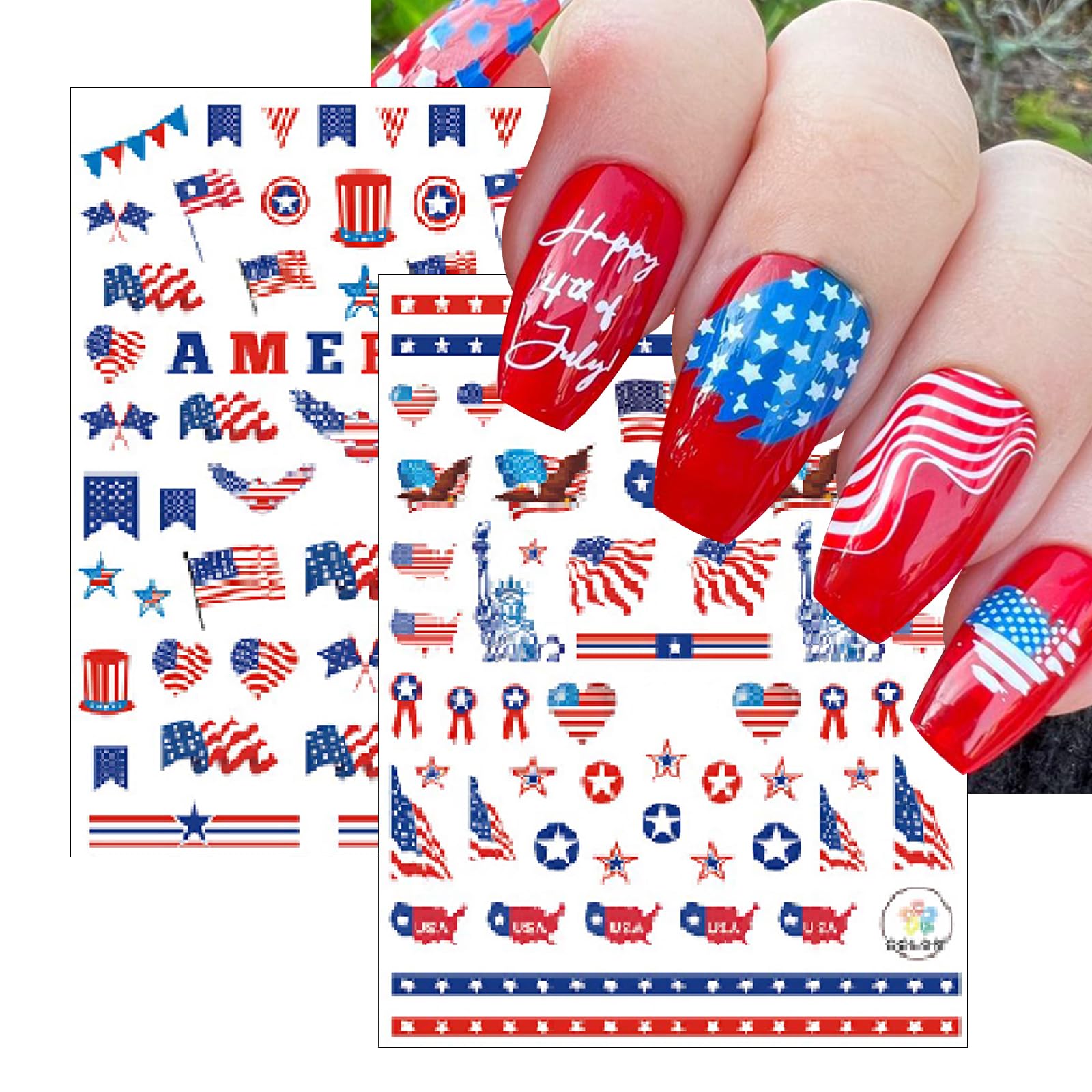 YUEJIMEIGUI stickers applied on natural nails showing instant festive manicure