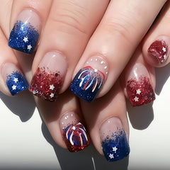 YUEJIMEIGUI front packaging showing 24-piece patriotic nail set for celebrations