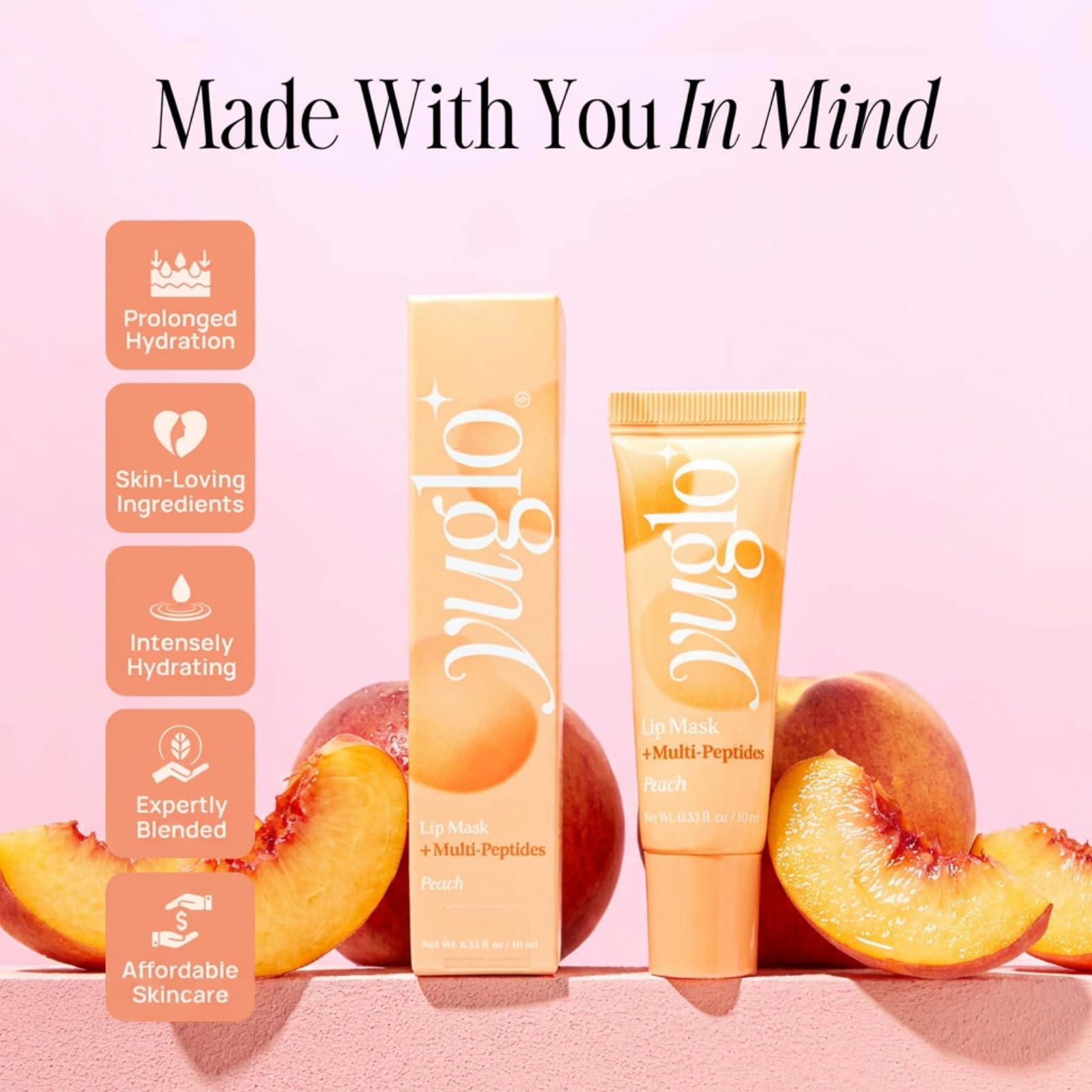 YuGlo applied on lips close-up demonstrating smooth, glossy finish