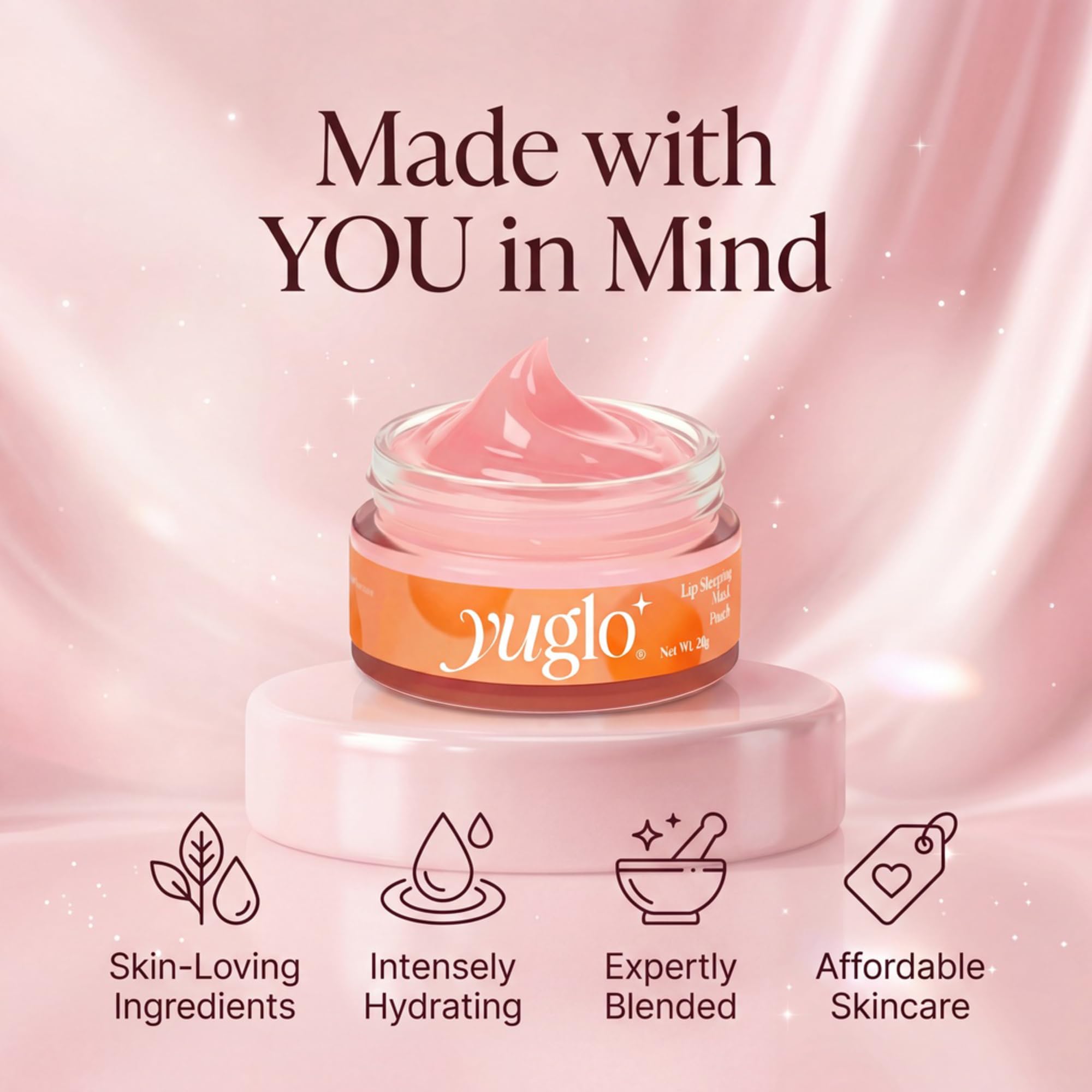 YuGlo jar on nightstand lifestyle shot suggesting overnight repair routine